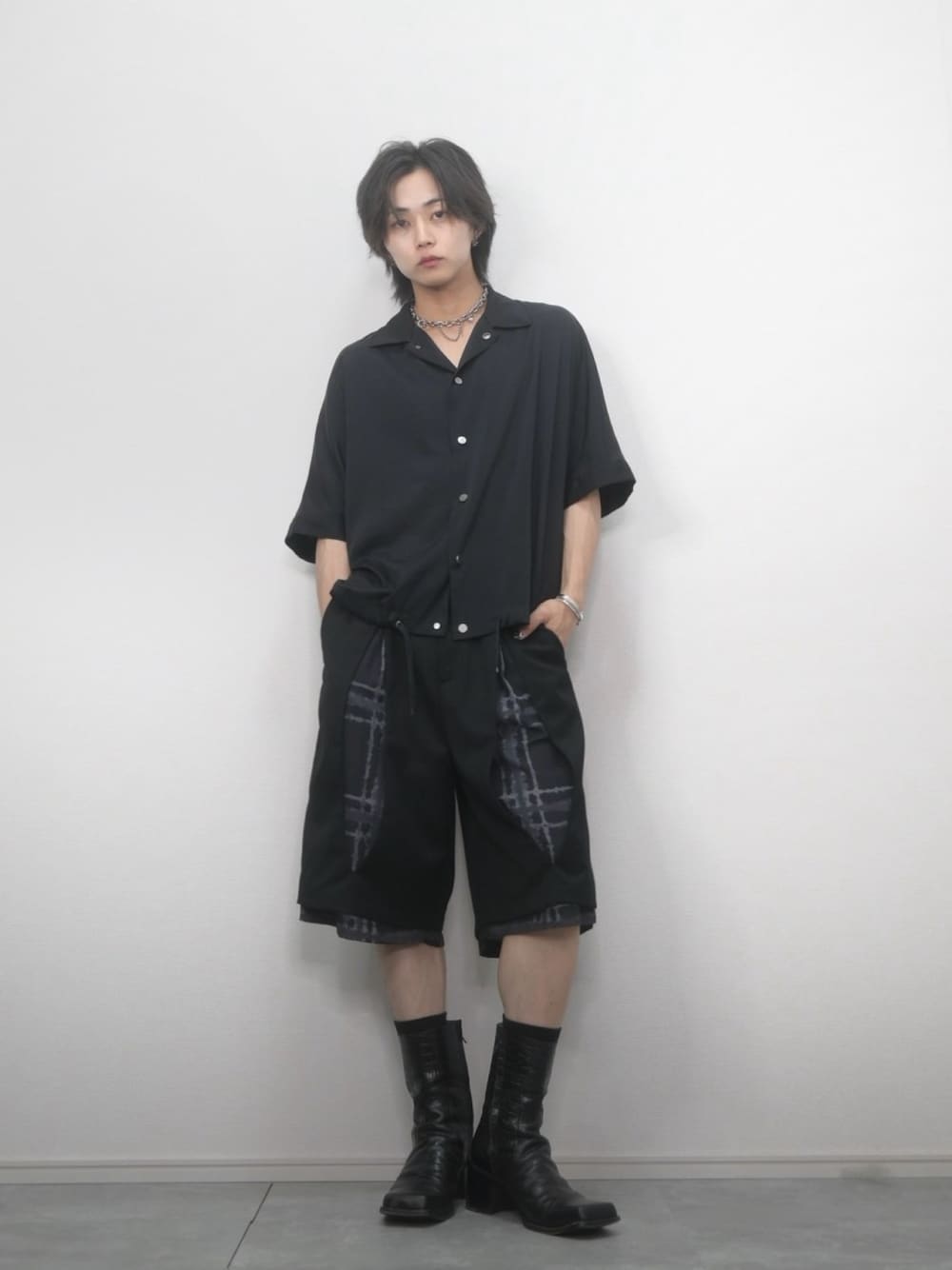 【GRANCY】レイヤードデザインハーフスラックス　ブラック　Mサイズ GRANCY】Layered Design Half Slacks / レイヤードデザイン