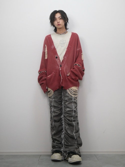 様 grancy ディストラクションデザインビッグカーディガン たかと着用