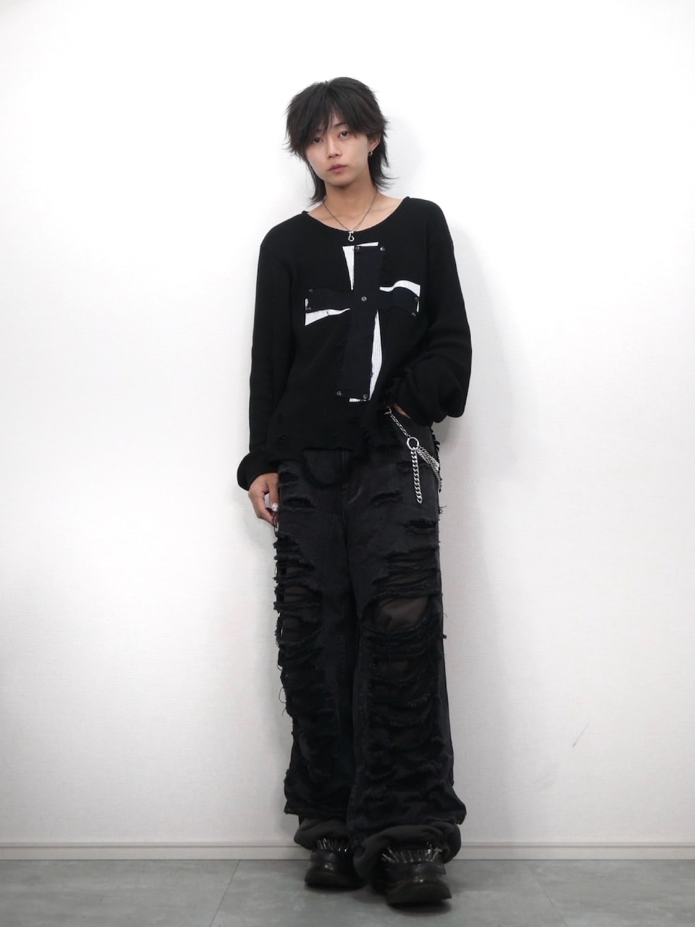 GRANCY グランシー クロスパッチダメージサーマルロンT グレー GRANCY