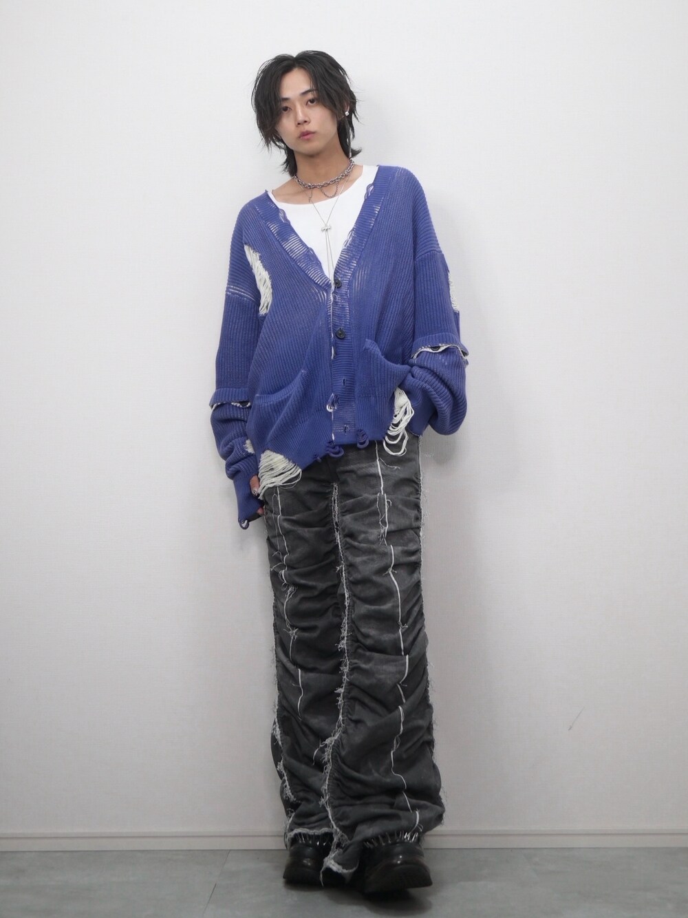サイズS【GRANCY】ディストラクションデザインビッグカーディガン GRANCY】 ディストラクションデザインビッグカーディガン GRANCY