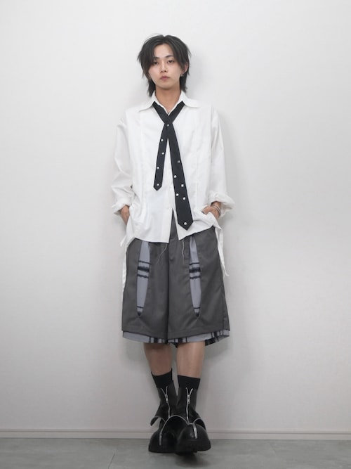 【GRANCY】 ダメージ ドッキング デザインシャツ　ホワイト　Mサイズ GRANCY（グランシー）の「【GRANCY】Damage Docking DesignShirt