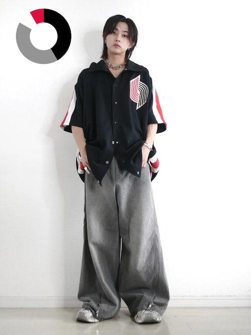 GRANCY たかと氏着用 ナイロンパンツ 黒 GRANCY】Button Layered Design Nylon Pants / ボタンレイヤード