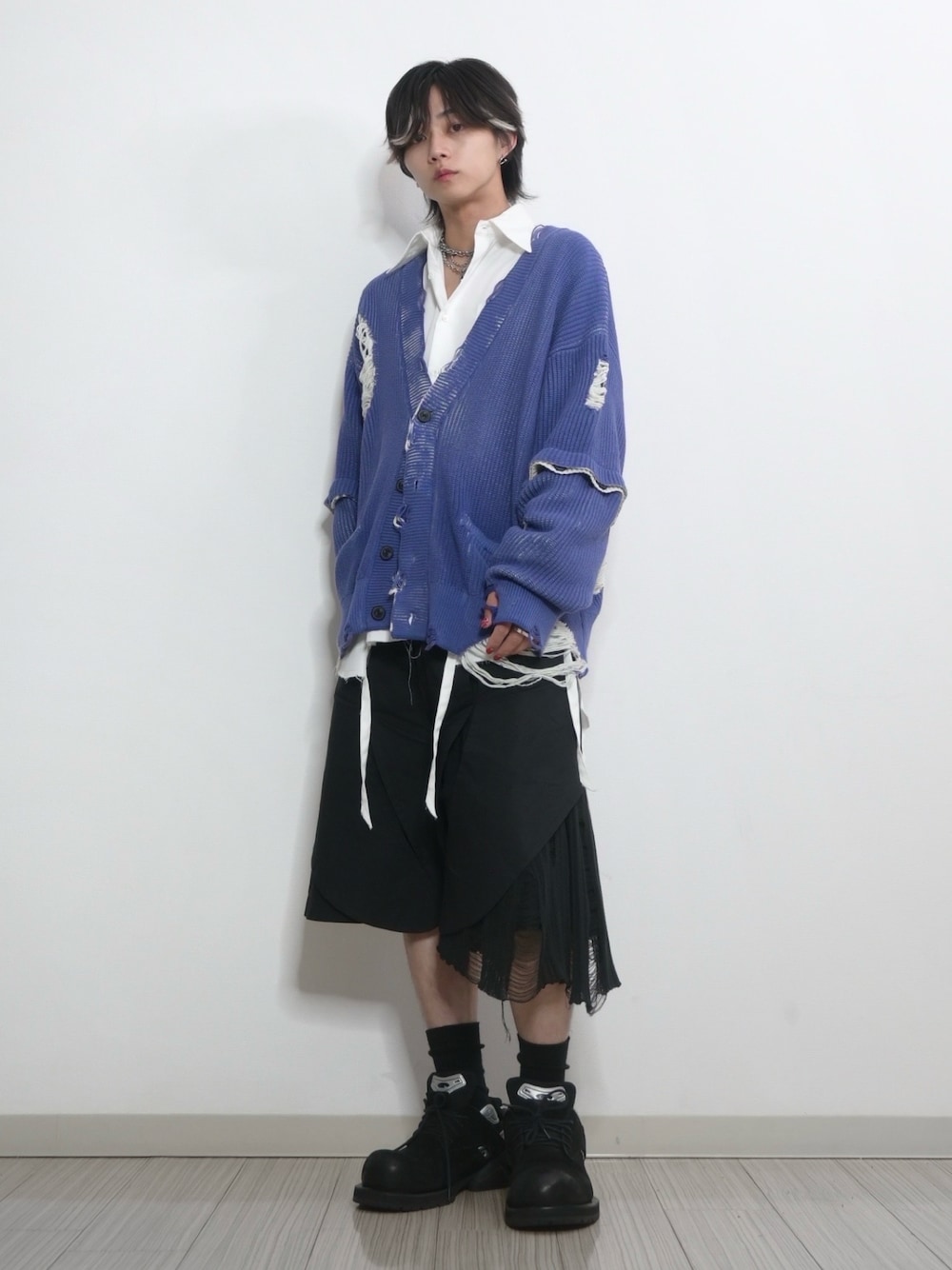 GRANCY ディストラクションデザインビッグカーディガン ブルー Mサイズ