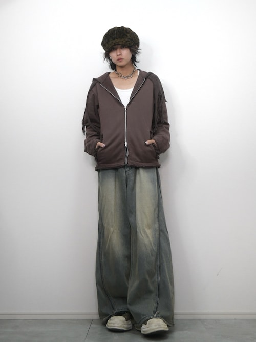 GRANCY ジップデザイン バギーデニムパンツ S GRANCY】ZipDesign Buggy DenimPants / ジップデザイン バギー