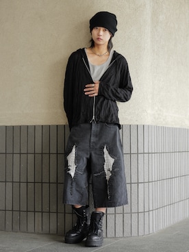 「Parts Lab.（パーツラボ）の【Parts Lab.】Reversible Basic Lightweight Beanie / リバーシブルベーシックライトビーニー（ニットキャップ/ビーニー、ブラック系）」を使った、 TAKATOさん（メンズ・172cm）の夏コーディネート