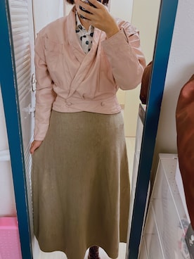 「アイテム（ライダースジャケット、ピンク系）」を使った、amiruri184さん（レディース・164cm）の秋コーディネート