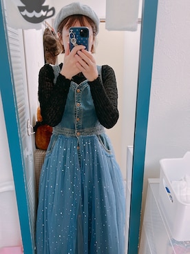 「デニムワンピース」｜「アイテム（ハンチング/ベレー帽）」を使った、amiruri184さん（レディース・164cm）の秋コーディネート