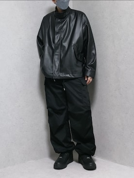 「tk.TAKEO KIKUCHI（ティーケータケオキクチ）のアイテム（ライダースジャケット）」を使った、simさん（メンズ・168cm）の秋コーディネート