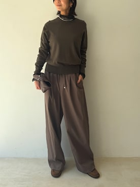 「CROSS FUNCTION（クロスファンクション）のアイテム（ニット/セーター）」を使った、CF ECスタッフさん（レディース・165cm）の秋コーディネート