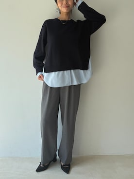 「CROSS FUNCTION（クロスファンクション）のアイテム（ニット/セーター）」を使った、CF ECスタッフさん（レディース・165cm）の秋コーディネート
