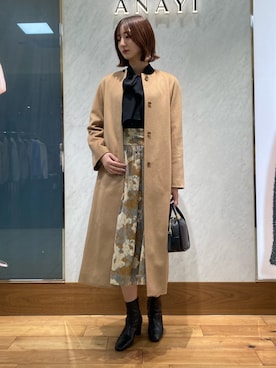 「ANAYI（アナイ）のアイテム（ノーカラーコート）」を使った、Yamazawa.aさん（レディース・167cm）の秋コーディネート