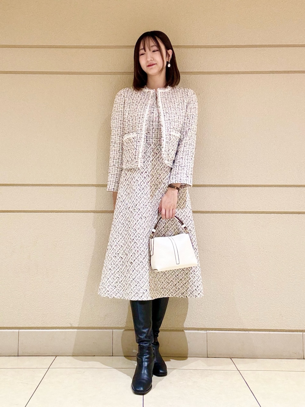 アナイ】 ファンシーラメツイードノーカラー ジャケット ANAYI