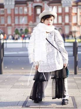 「アイテム（帽子、グレー系）」を使った、KODAIさん（キッズ・131cm）の冬コーディネート