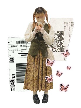 「古着のアイテム（スカート、ブラウン系）」を使った、kechanさん（レディース・157cm）の秋コーディネート
