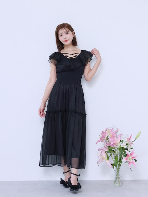 EATME レースアップフリルワンピース ブラック セール】レース