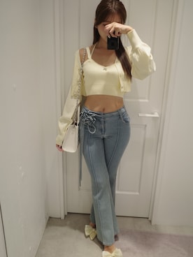 「アイテム（パンプス、イエロー系）」を使った、真里さん（レディース・162cm）の夏コーディネート