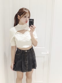 EATME ビジューボタンデコルテリブTOP ビジューボタンデコルテリブTOP（Tシャツ/カットソー）｜EATME