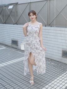 ラッフルアシンメトリータイダイプリントワンピース｜イートミー