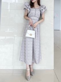 【dazzlin】ダズリンラッフルパフパイピング　花柄ワンピース　新品タグ付き ラッフルパフパイピングワンピース[品番：MKSW0045632]｜dazzlin