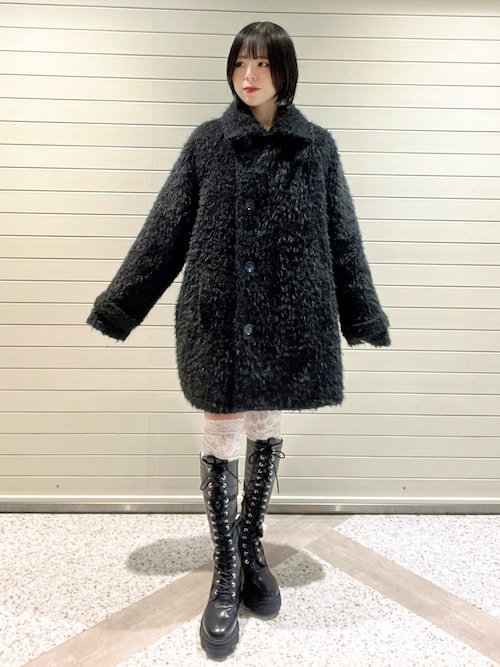 セール】ストレッチレースアップロングブーツ 厚底 靴 冬服（ブーツ