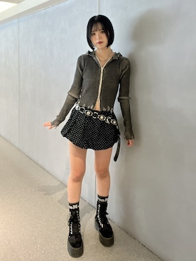 「jouetie（ジュエティ）のパターンバルーンミニスカパン ドット チェック（スカート）」を使った、MOMOKAさん（レディース・153cm）の秋コーディネート