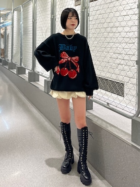 「jouetie（ジュエティ）のパターンバルーンミニスカパン ドット チェック（スカート）」を使った、MOMOKAさん（レディース・153cm）の秋コーディネート