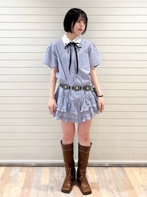 リボンタイヘムフリルチュニックシャツ リボンタイヘムフリルチュニックシャツ|ジュエティ(jouetie