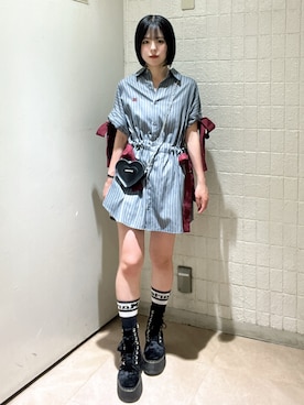 「シャツワンピ」｜MOMOKAさん（レディース・153cm）の夏コーディネート