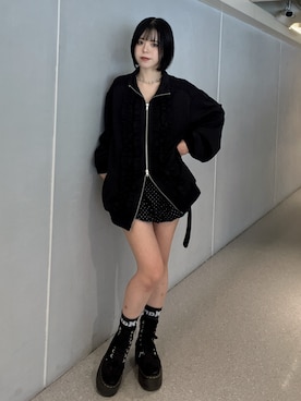 「jouetie（ジュエティ）のパターンバルーンミニスカパン ドット チェック（スカート）」を使った、MOMOKAさん（レディース・153cm）の秋コーディネート