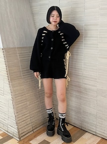 AURORA boutiqueバイカラーステッチニットカーディガン　S AURORA boutiqueバイカラーステッチニットカーディガン S