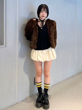 「jouetie（ジュエティ）のパターンバルーンミニスカパン ドット チェック（スカート）」を使った、MOMOKAさん（レディース・153cm）の秋コーディネート