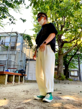 「CONVERSE ALL STAR（コンバースオールスター）のアイテム（スニーカー、グリーン系）」を使った、st1980さん（メンズ・167cm）の春コーディネート