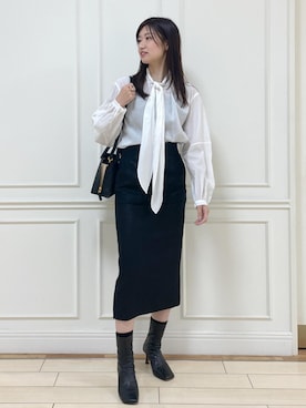 「ボウタイ」｜「アイテム（ブーツ）」を使った、_ayaka_さん（レディース・166cm）の冬コーディネート
