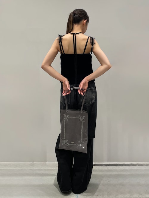 tanakadaisuke/タナカダイスケ】Rhinestone frame tote bag/ライン