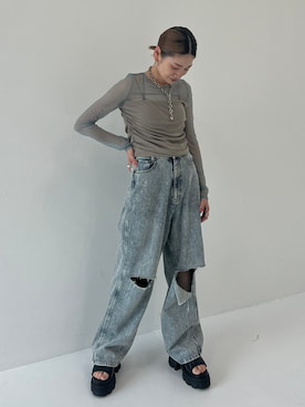 「STUDIOUS（ステュディオス）のアイテム（サンダル）」を使った、STUDIOUS STAFFさん（レディース・154cm）の春コーディネート