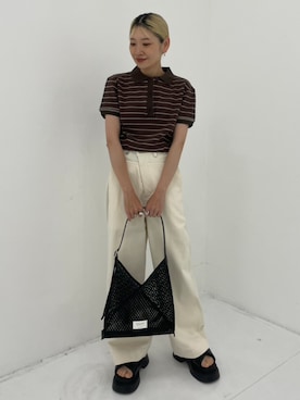 「STUDIOUS（ステュディオス）の【STUDIOUS/ステュディオス】Padded Cross Sandals/パデッドクロスサンダル/厚底サンダル/歩きやすい（サンダル、ブラック系）」を使った、STUDIOUS STAFFさん（レディース・150cm）の夏コーディネート