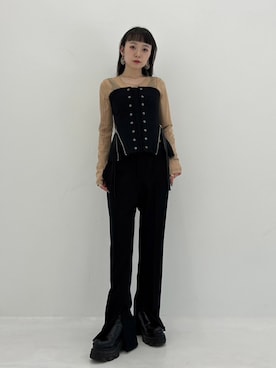 「STUDIOUS（ステュディオス）のアイテム（スラックス）」を使った、STUDIOUS STAFFさん（レディース・156cm）の春コーディネート