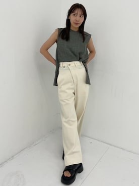 「STUDIOUS（ステュディオス）の【STUDIOUS/ステュディオス】Padded Cross Sandals/パデッドクロスサンダル/厚底サンダル/歩きやすい（サンダル、ブラック系）」を使った、STUDIOUS STAFFさん（レディース・150cm）の夏コーディネート