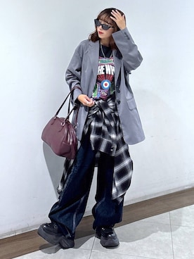 「PAGEBOY（ページボーイ）の【セットアップ対応】チェックMIXジャケット 《2サイズ展開》（テーラードジャケット）」を使った、saeさん（レディース・152cm）の秋コーディネート