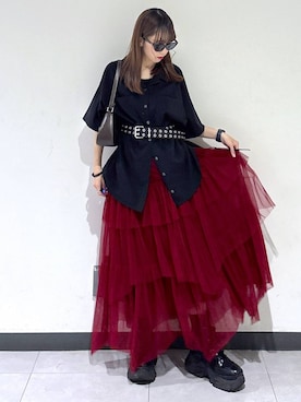 「PAGEBOY（ページボーイ）のレースアップソックスブーツ（ブーツ、ブラック系）」を使った、saeさん（レディース・152cm）の春コーディネート