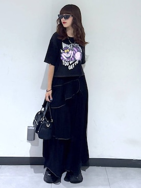 「PAGEBOY（ページボーイ）の【2WAY仕様】スタッズミニボストンバッグ（ショルダーバッグ、ブラック系）」を使った、saeさん（レディース・152cm）の夏コーディネート