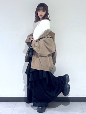 「PBLIM（ページボーイリム）の《UNISEX》ソフトスウェードブルゾン（ブルゾン）」を使った、saeさん（レディース・152cm）の秋コーディネート