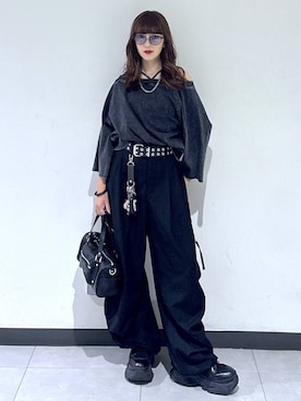 「PAGEBOY（ページボーイ）の＜まるでデニム見え！/紫外線カット/接触冷感/ストレッチ＞マルデニルーズネックトップス（Tシャツ/カットソー、ブラック系）」を使った、saeさん（レディース・152cm）の夏コーディネート