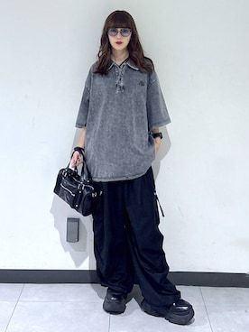「PAGEBOY（ページボーイ）の【2WAY仕様】スタッズミニボストンバッグ（ショルダーバッグ、ブラック系）」を使った、saeさん（レディース・152cm）の夏コーディネート