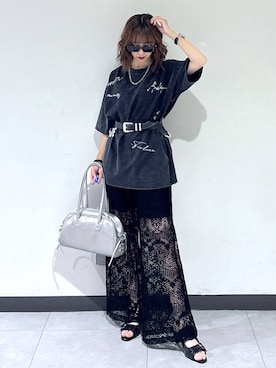 「アイテム（ベルト）」を使った、saeさん（レディース・152cm）の夏コーディネート