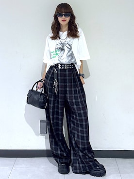 「PAGEBOY（ページボーイ）のレースアップトラックブーツ【ストレッチ/抗菌防臭/軽量/美脚】（ブーツ、ブラック系）」を使った、saeさん（レディース・152cm）の夏コーディネート