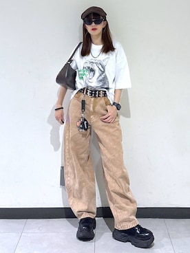 「PAGEBOY（ページボーイ）のレースアップソックスブーツ（ブーツ、ブラック系）」を使った、saeさん（レディース・152cm）の春コーディネート