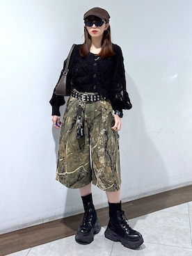 「PAGEBOY（ページボーイ）のレースアップソックスブーツ（ブーツ、ブラック系）」を使った、saeさん（レディース・152cm）の春コーディネート
