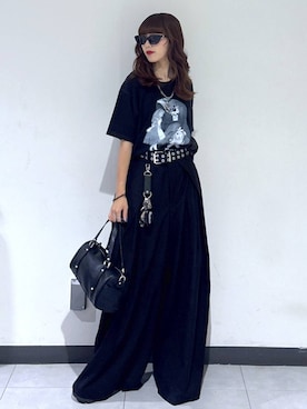 「PAGEBOY（ページボーイ）の【2WAY仕様】スタッズミニボストンバッグ（ショルダーバッグ、ブラック系）」を使った、saeさん（レディース・152cm）の夏コーディネート