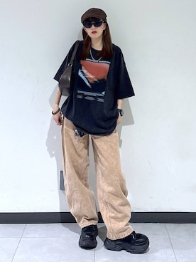 「PAGEBOY（ページボーイ）のレースアップソックスブーツ（ブーツ、ブラック系）」を使った、saeさん（レディース・152cm）の春コーディネート